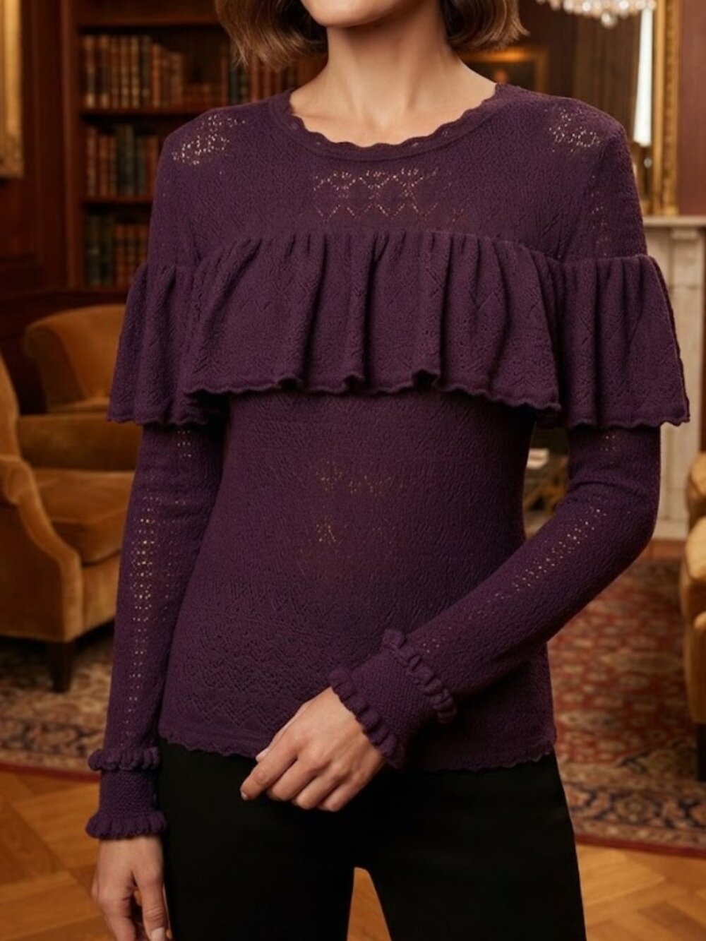 Ulla Johnson Augustina Pullover Wool Ruffle Pullover Size Medium NWT